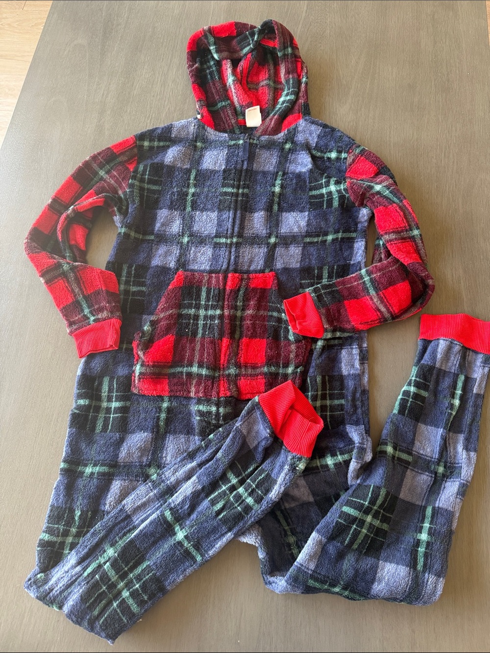 Cat & Jack Red and Navy Plaid Hooded Kids Pajama Set